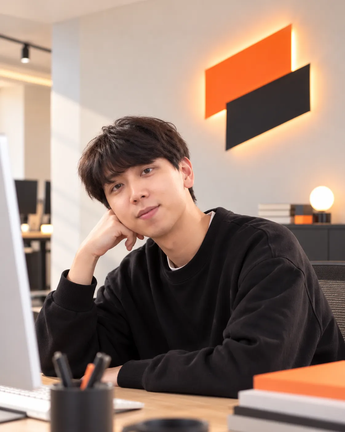 작업 공간에 앉아 있는 모습